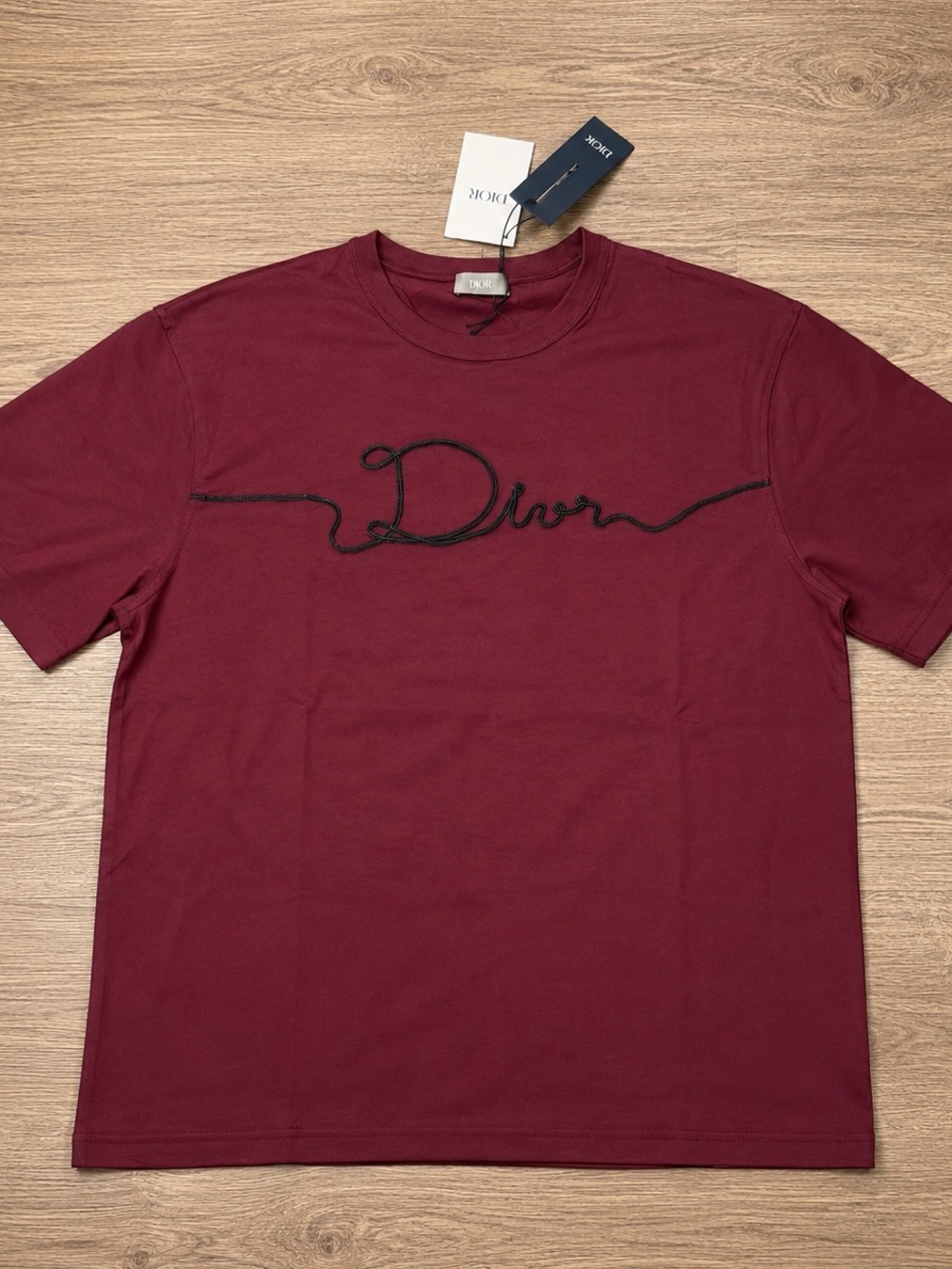 Dior Ribbon Burgundy Cotton T-shirt Size Medium Like New